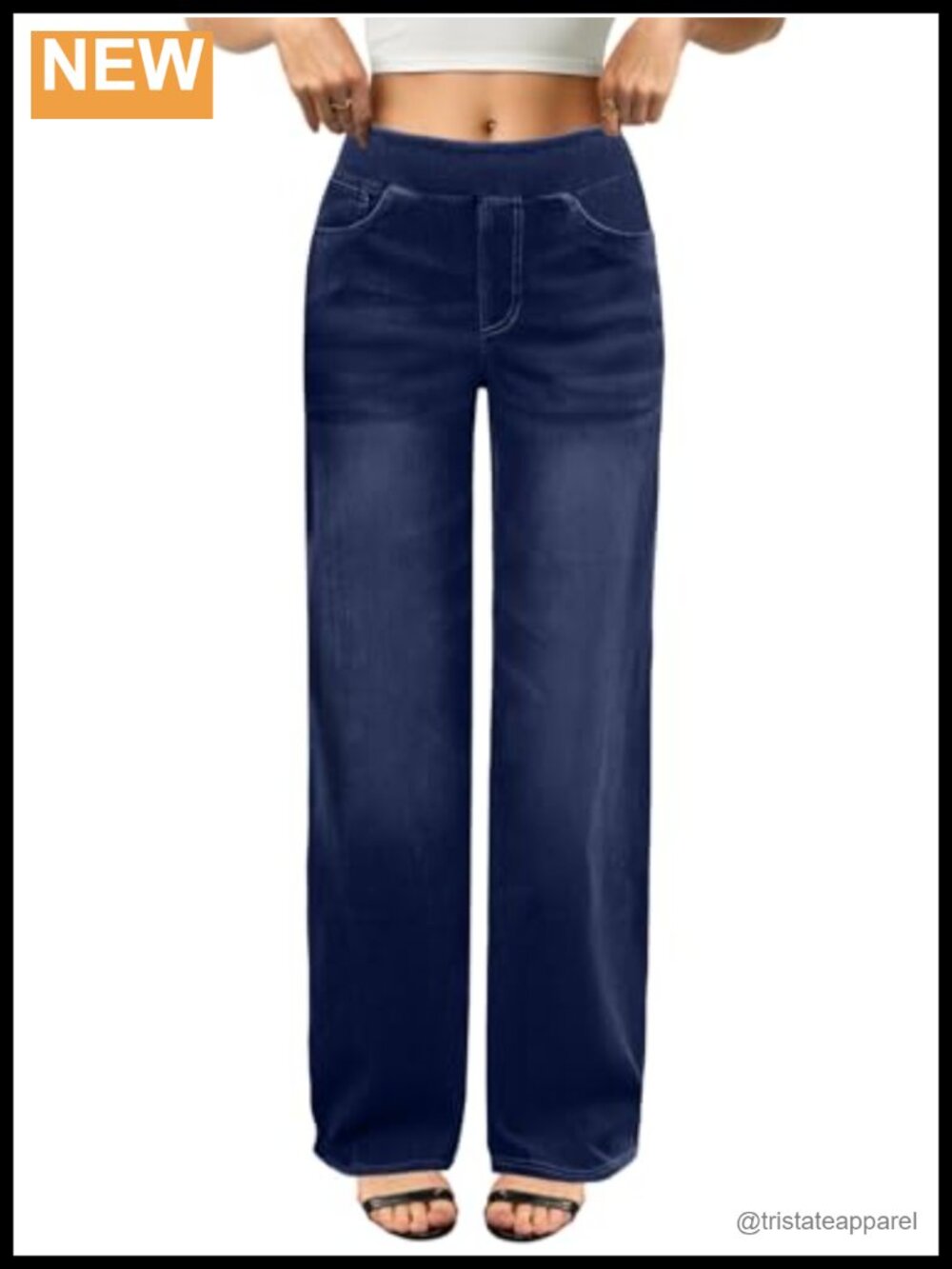 Wide Leg Jeans High Waisted Stretchy Baggy Sweatpant Jeans Pull On Straight Leg